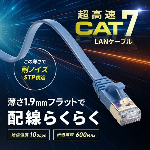 CAT7フラットLANケーブル(7m・ブルー)