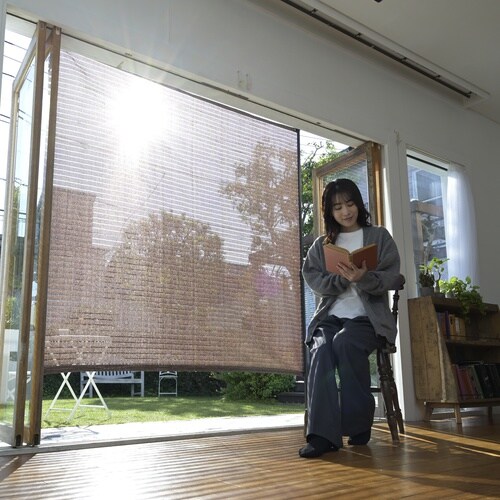突っ張り目隠しサンシェード200×200 ブラウン