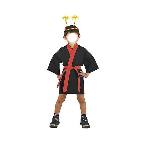 1550 ロングハッピ不織布黒(襟赤)S