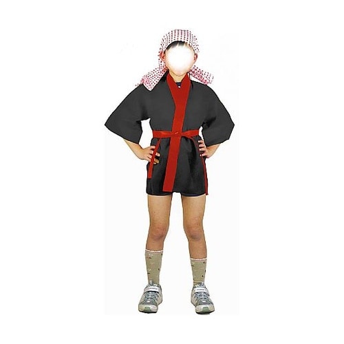 1550 ロングハッピ不織布黒(襟赤)S