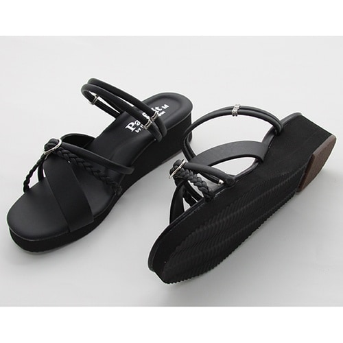 三つ編みハート2WAYサンダル ブラック