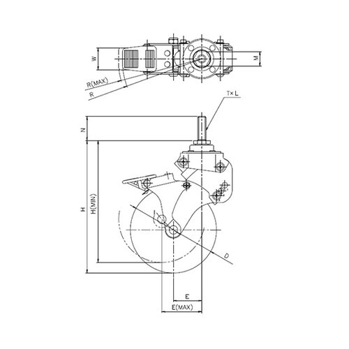 SKY−T型キャスター 自在車ねじ込み式