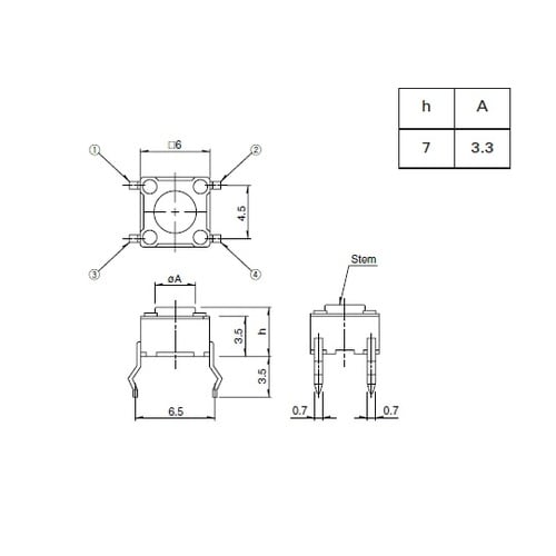 6mm角タクトスイッチ(ステム高さ:7m