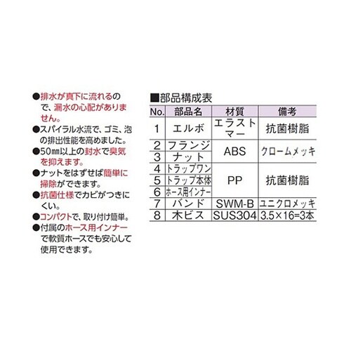 D−SPM−VU 50 床排水トラップ