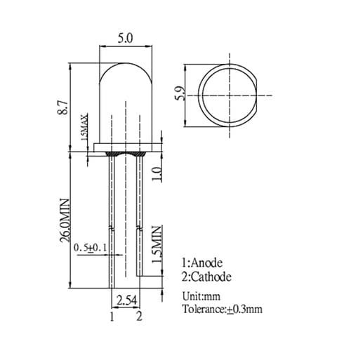 φ5mm 赤外線LED 850nm 15