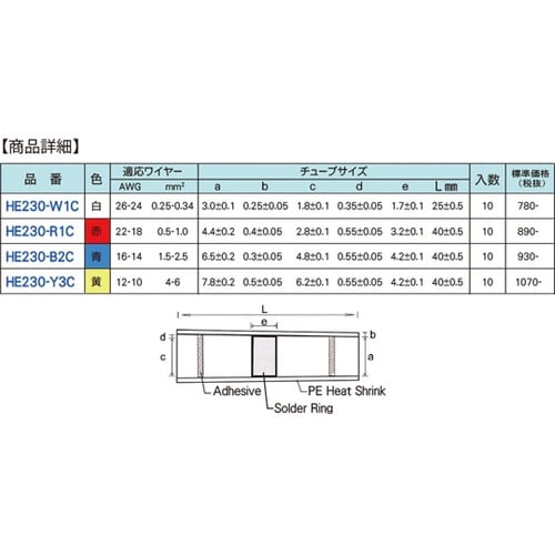 ハンダ入防水性収縮チューブ 黄/10本入