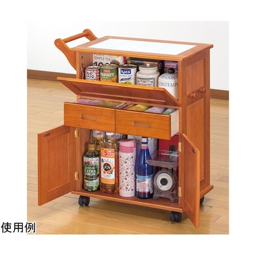 天然木フラップ式キッチンワゴン 0356