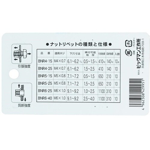 ナットリベット 6×1.0(締付板厚2.
