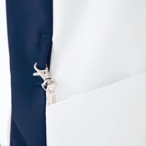 スクラブ 前開き ホワイト×ネイビー L