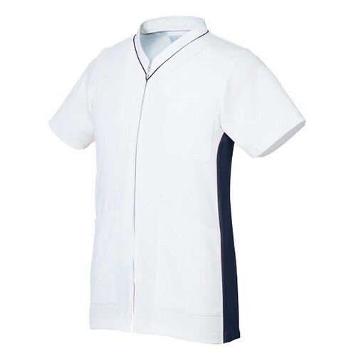 スクラブ 前開き ホワイト×ネイビー 3