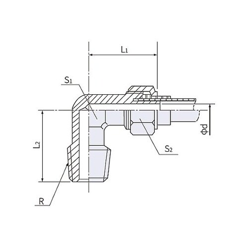 R 1/4”x 8mm ユニオン(エルボ