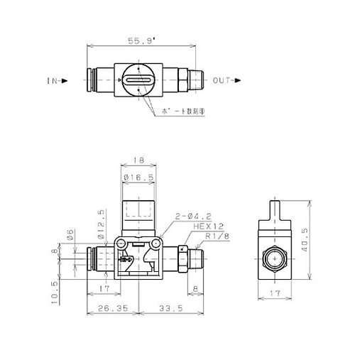 R1/8”x 6mm 開閉バルブ EA
