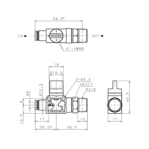 R3/8”x 6mm 開閉バルブ EA