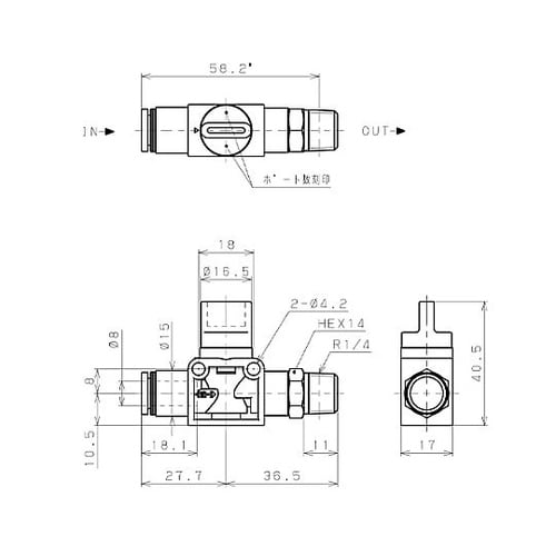 R1/4”x 8mm 開閉バルブ EA