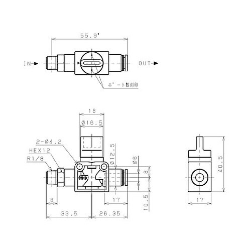 R1/8”x 6mm 開閉バルブ EA
