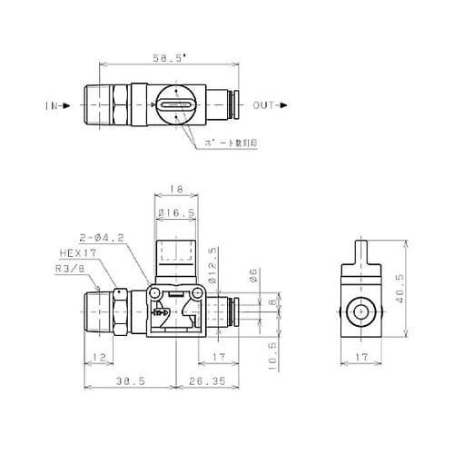 R3/8”x 6mm 開閉バルブ EA