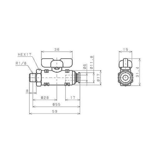 R1/8”x 6mm ボールバルブ EA