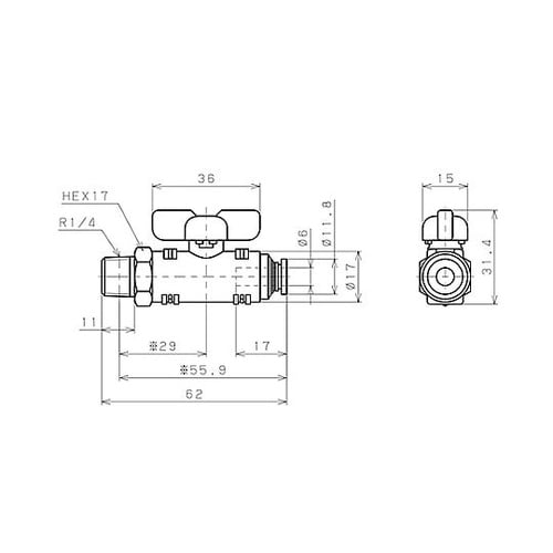 R1/4”x 6mm ボールバルブ EA