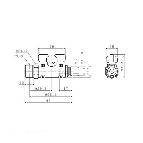 R3/8”x 6mm ボールバルブ EA