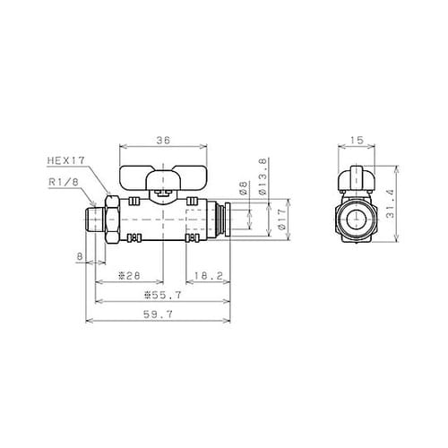 R1/8”x 8mm ボールバルブ EA