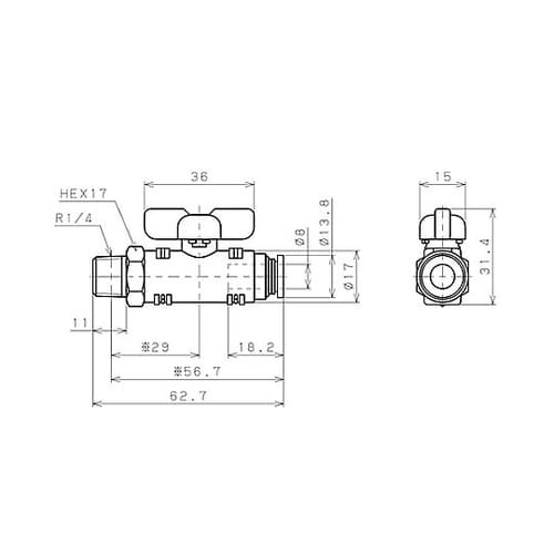 R1/4”x 8mm ボールバルブ EA