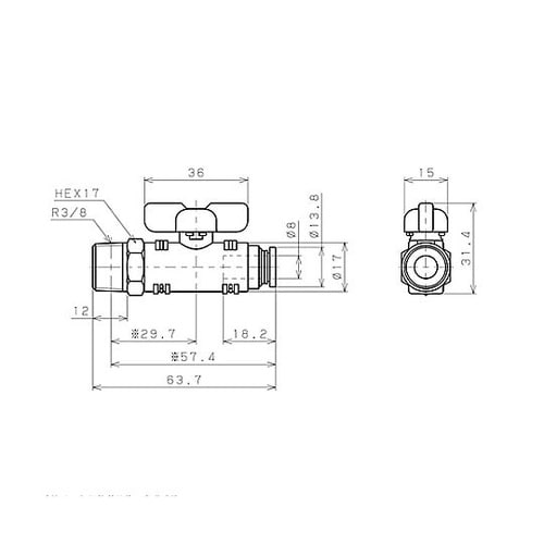 R3/8”x 8mm ボールバルブ EA