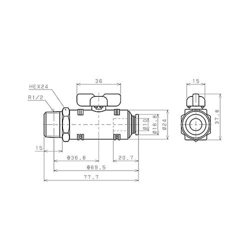 R1/2”x10mm ボールバルブ EA