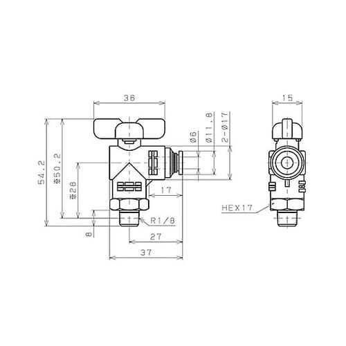 R1/8”x 6mm ボールバルブ EA