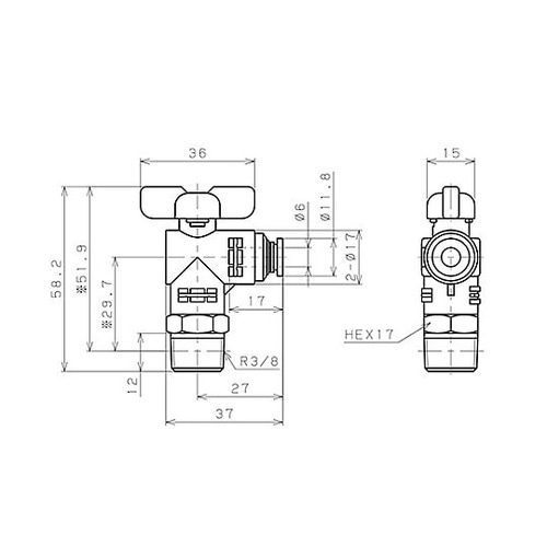 R3/8”x 6mm ボールバルブ EA