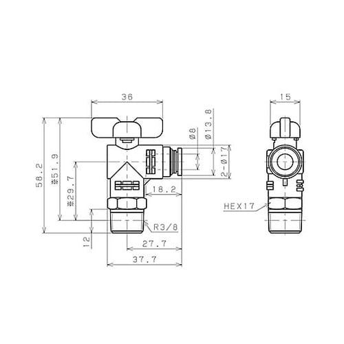 R3/8”x 8mm ボールバルブ EA