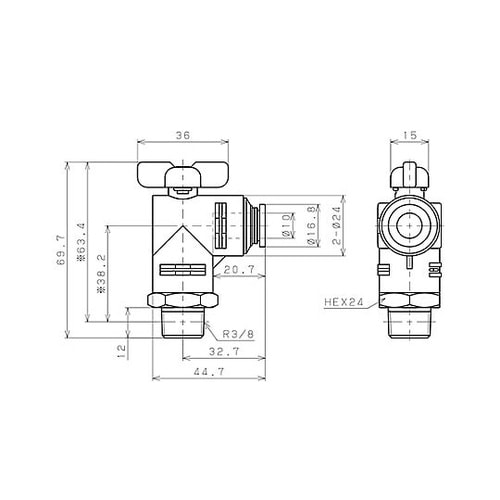 R3/8”x10mm ボールバルブ EA