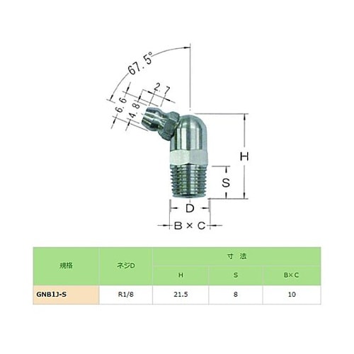 R 1/8”(67.5゜) グリースニッ