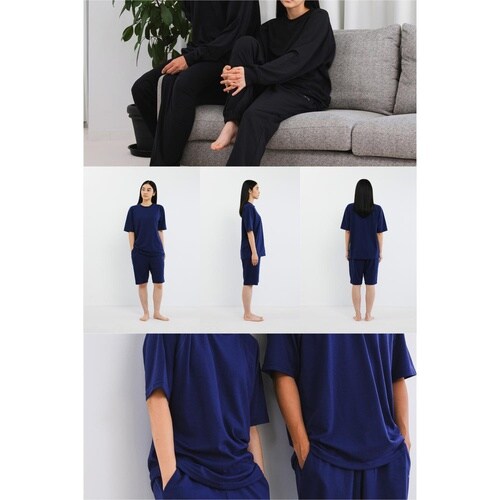 リカバリーウェア 半袖 疲労回復 S 紺