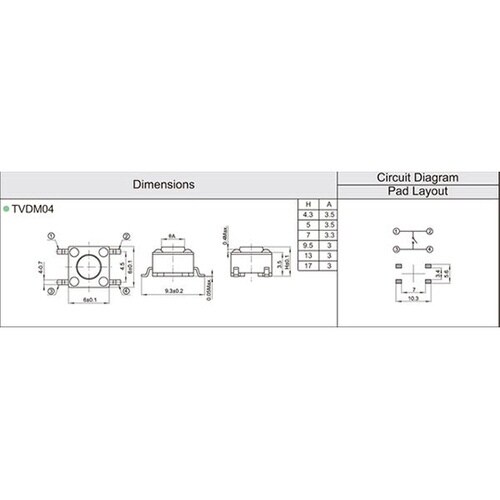 6.0×6.0表面実装タクトスイッチ 高