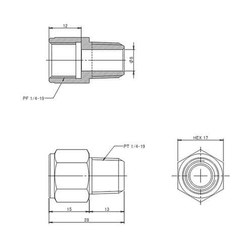 R1/4”xG1/4” ねじ変換アダプタ