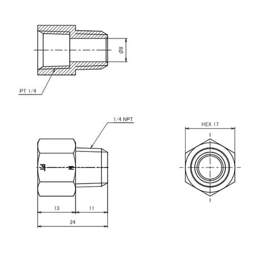 NPT 1/4”xRc 1/4” 中間ニ
