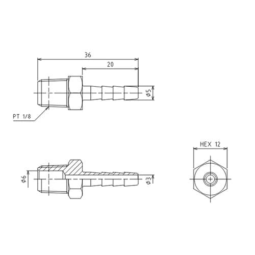 R 1/8”x 5.0mm 雄ねじステム