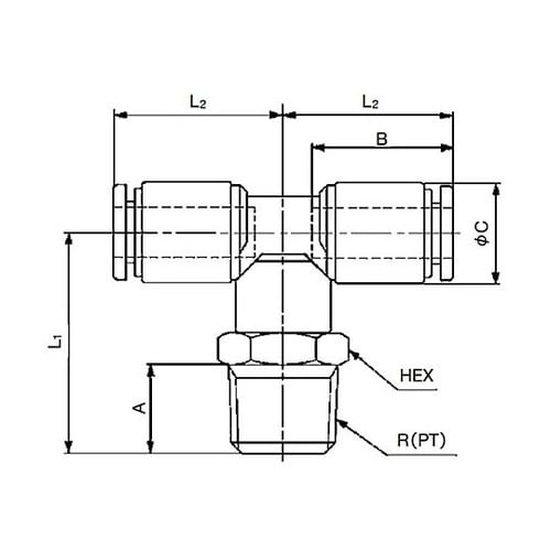 8mmxR 3/8” T型ユニオン(2個