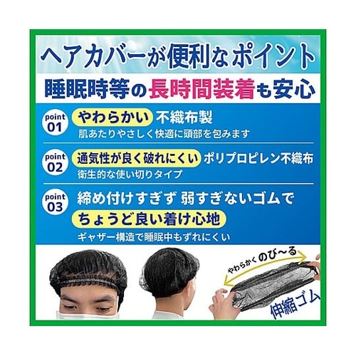不織布キャップ ワイド 黒 1袋(30枚
