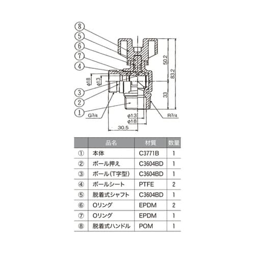 アングルボールバルブ 20mm TO−3