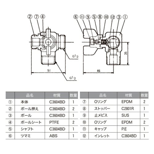 ボールバルブ三方弁 13mm TO−34