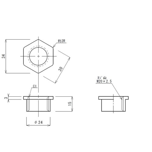 SUS304 六角座 M20 TO−24