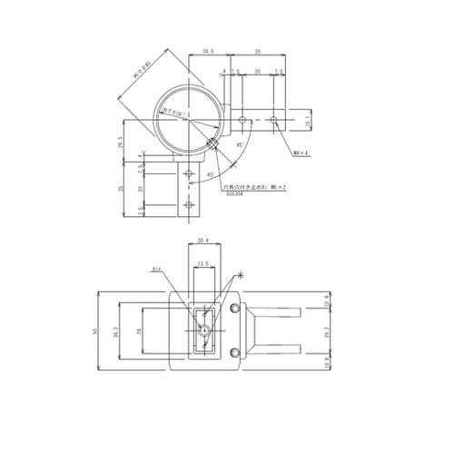 SUS304 長角パイプ用二方継手 1.