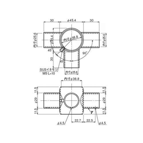 丸パイプ用三方継手 イモネジ付 TO−1