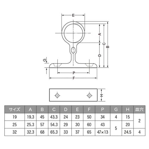 ステン鏡面横受ブラケット(通し穴) TO