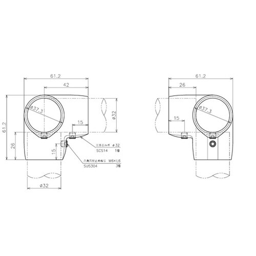 SUS316相当 三方エルボ(回転止ネジ