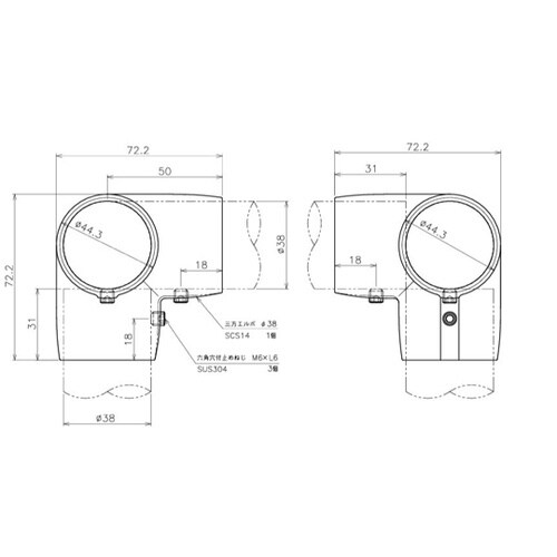 SUS316相当 三方エルボ(回転止ネジ