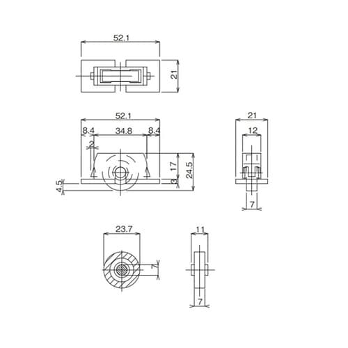 ワンタッチ戸車 平型 ナイロン製 グレー
