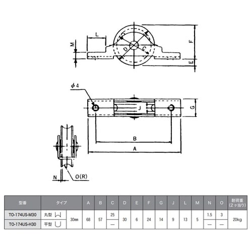 ステン枠 LP戸車プラス 平型 30mm