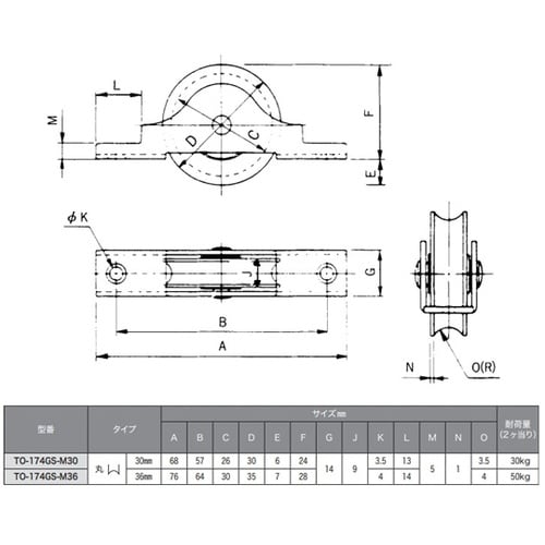 ステン枠ベアリング入 ジュラコン戸車 丸
